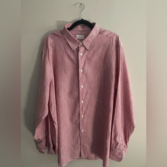 Brioni 3XL Red Striped Linen Button Down Shirt - Picture 5 of 8